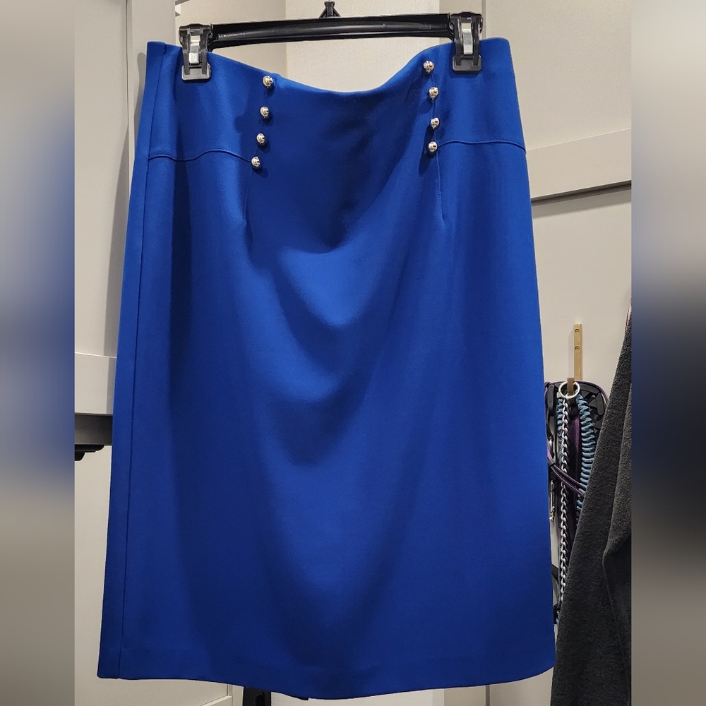 NYCC Royal Blue A-Line Skirt with Button Accents